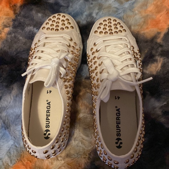 🌼Spring Sale🌼 Superga White Gold Stud Platform CanvasSneakers NIB NWOT Size9.5 - Picture 4 of 16